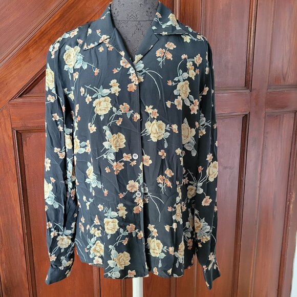 Evan-Picone Womens Floral Silk Blouse Button-Up Long Sleeve Size 12 - Picture 1 of 6